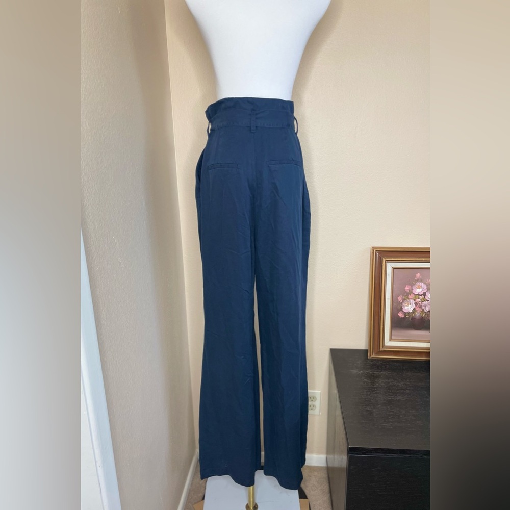 Vero Moda Navy paper bag tie front wide leg pants size medium - Picture 2 of 7